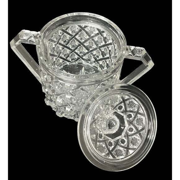 Vintage Cambridge GLASS CRACKER JAR & LID With Handles Covered Cookie Candy Dish - Picture 4 of 8